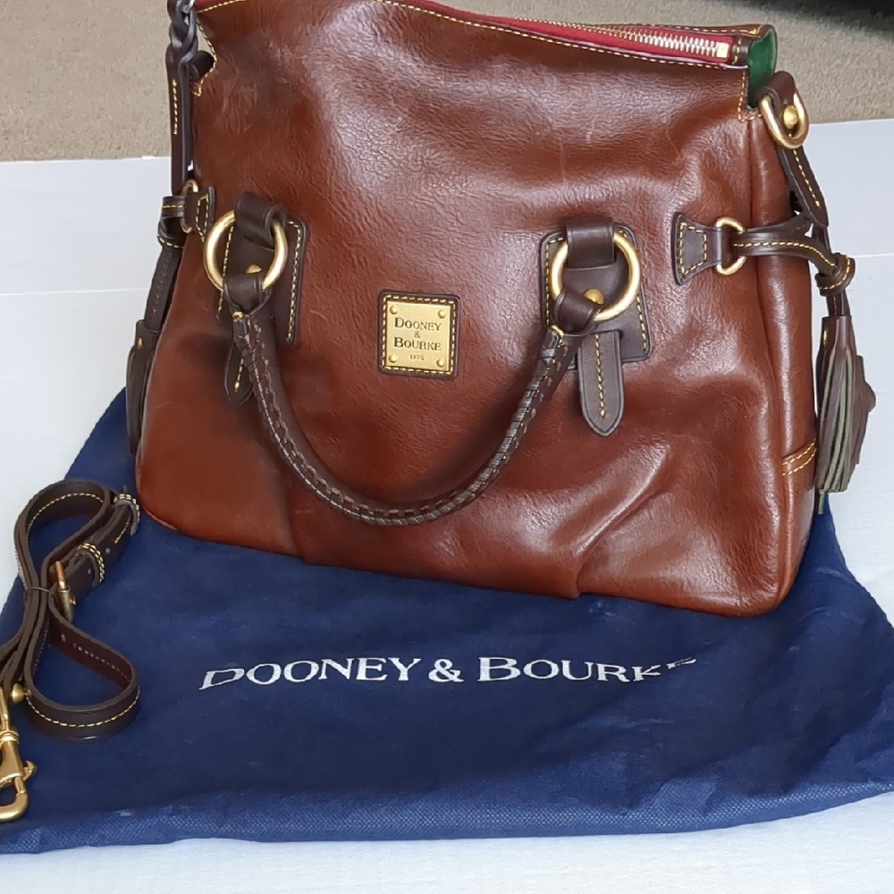 Dooney & Bourke Brown Gold Satchel with Leather Handles